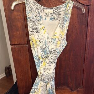 H by Halston Tropical Print Dress in Blue, Yellow, and Gray